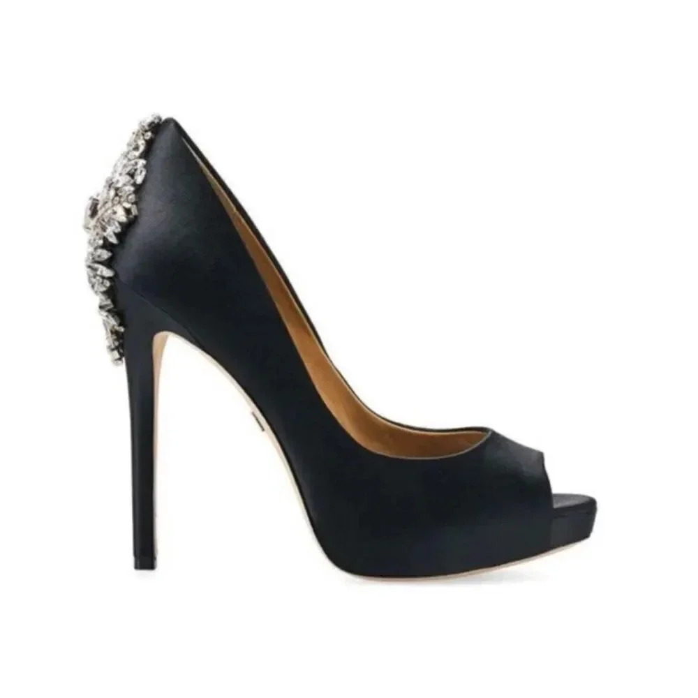 BADGLEY MISCHKA- WOMEN'S KIARA EMBELLISHED PEEP-TOE PUMP- BLACK…Size 5.5M